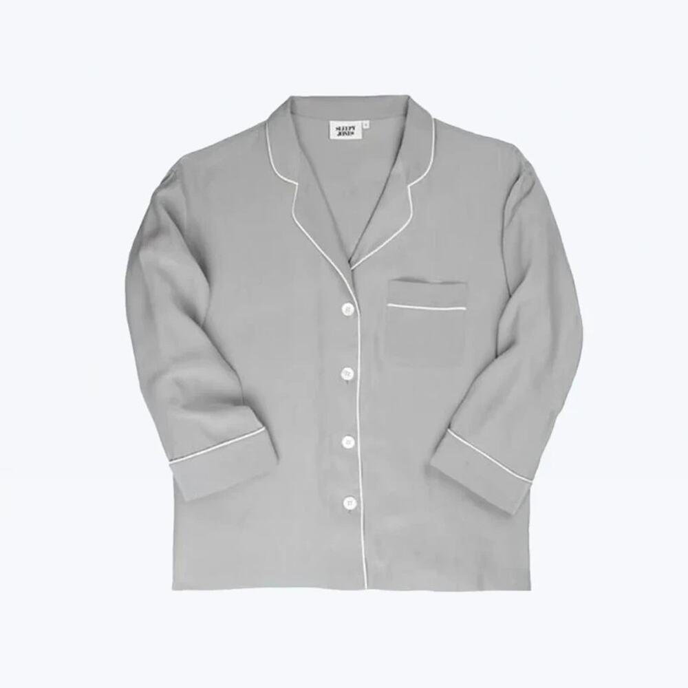 Sleepy Jones 100% silk Marina Top Pajama Shirt Grey Medium A010840